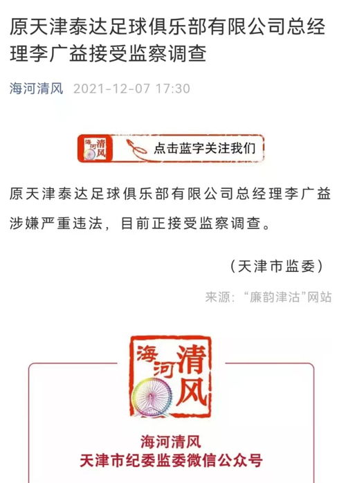 突發(fā) 原天津泰達(dá)足球俱樂部董事長 總經(jīng)理雙雙被查